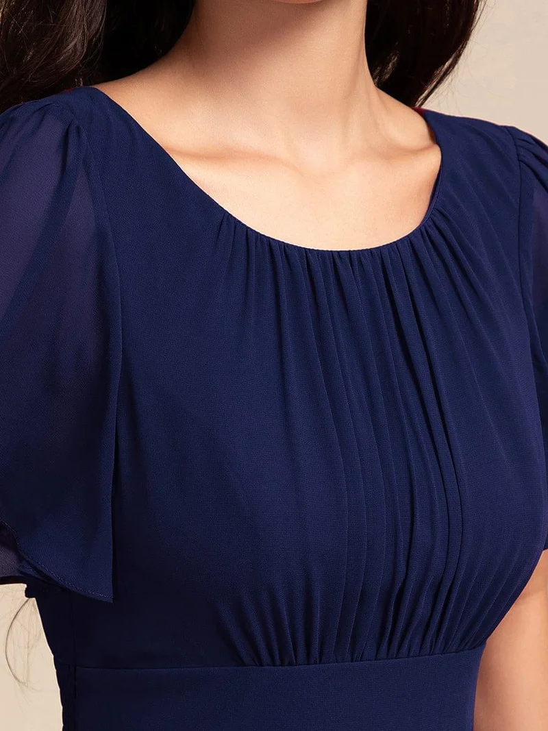 ever GIGI|Robe de demoiselle d'honneur élégante en mousseline de soie à col rond et manches courtes(Vente finale)