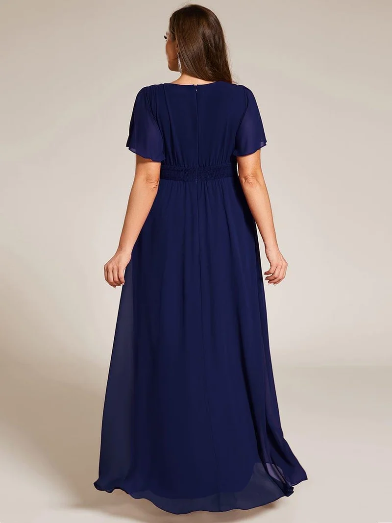 ever GIGI|Robe de demoiselle d'honneur élégante en mousseline de soie à col rond et manches courtes(Vente finale)