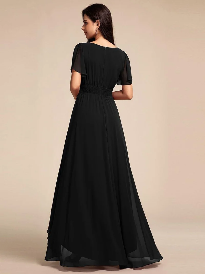 ever GIGI|Robe de demoiselle d'honneur élégante en mousseline de soie à col rond et manches courtes(Vente finale)