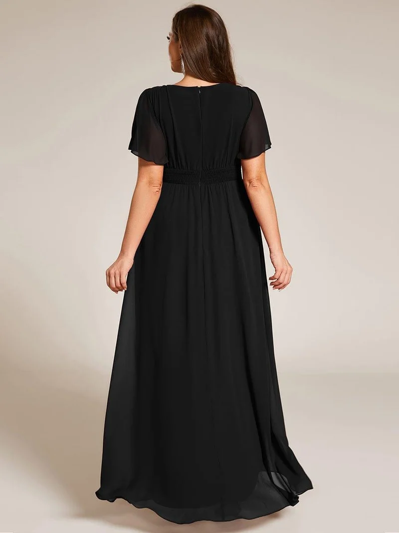 ever GIGI|Robe de demoiselle d'honneur élégante en mousseline de soie à col rond et manches courtes(Vente finale)