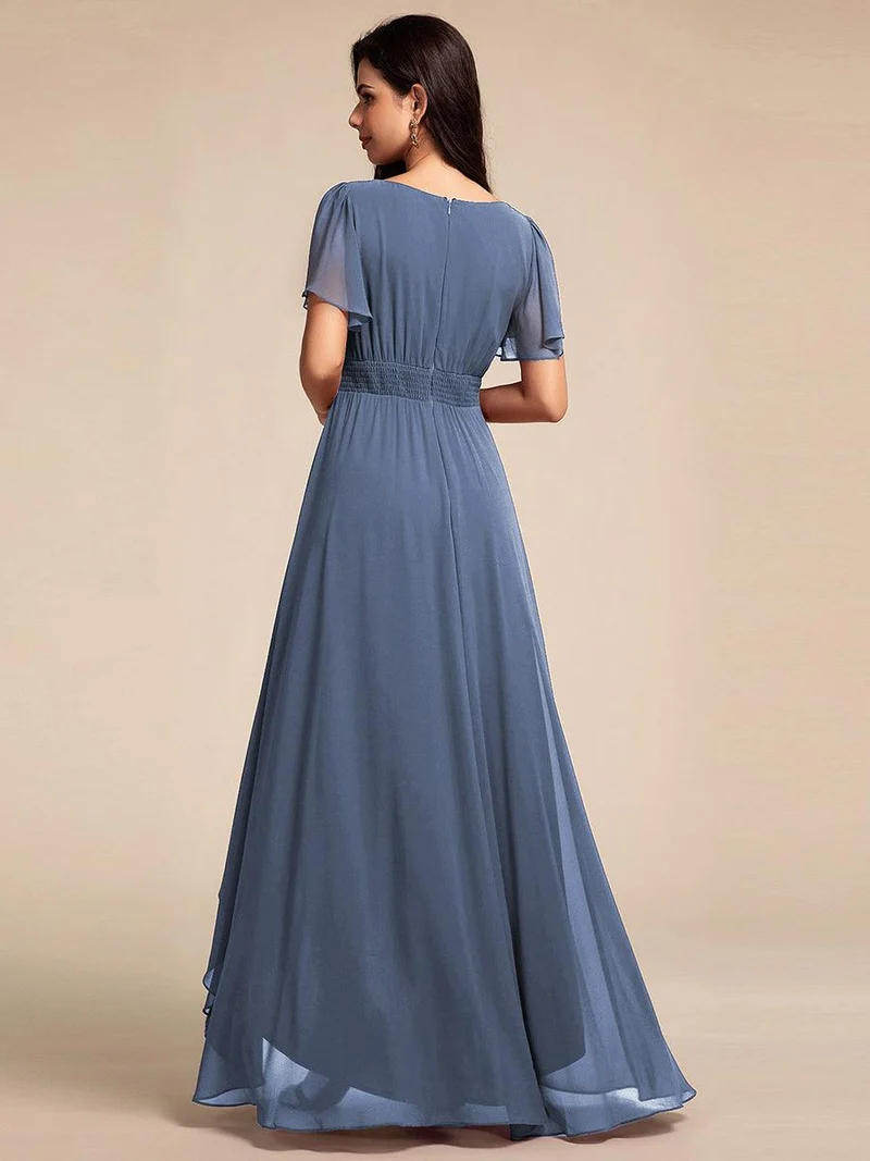 ever GIGI|Robe de demoiselle d'honneur élégante en mousseline de soie à col rond et manches courtes(Vente finale)