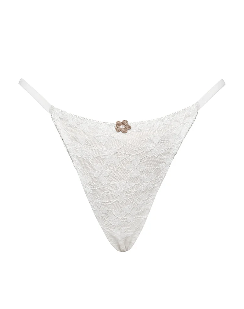 String Sura en dentelle florale compacte Ivoire