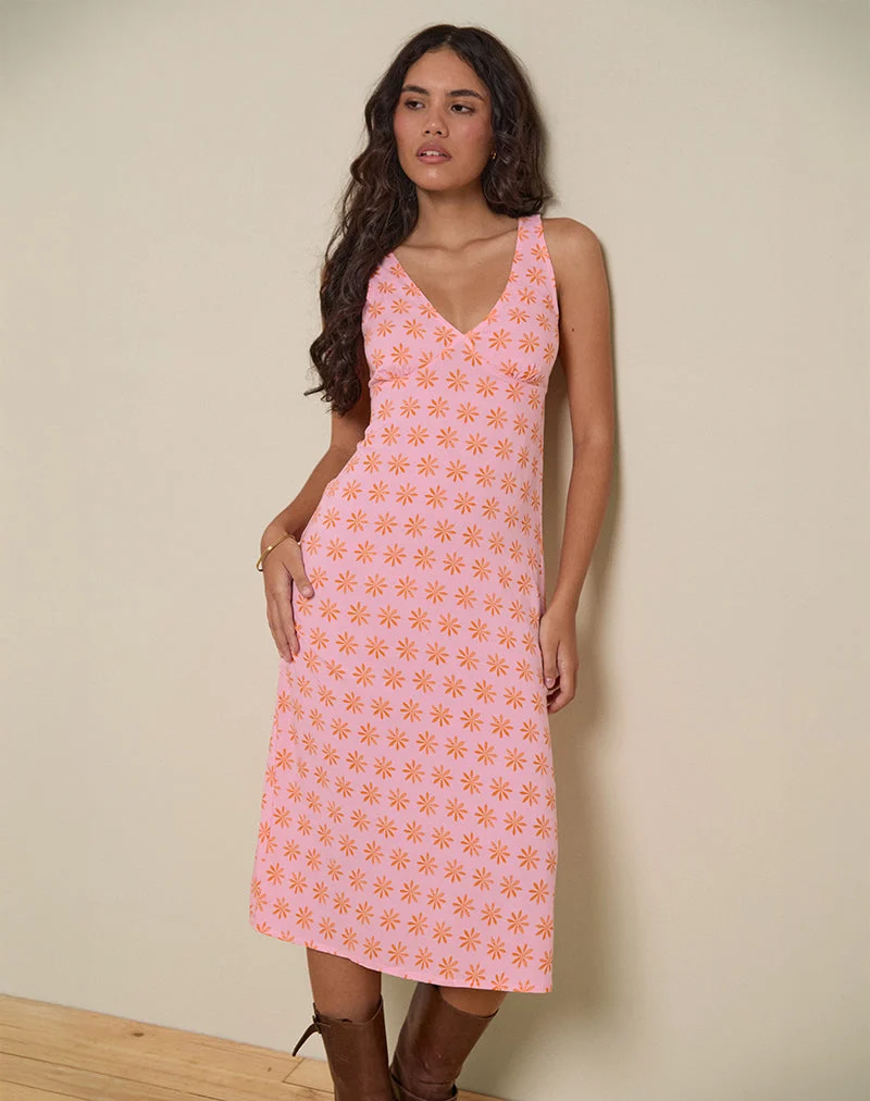 Lisheva Midi Dress in Tile Flower Pink