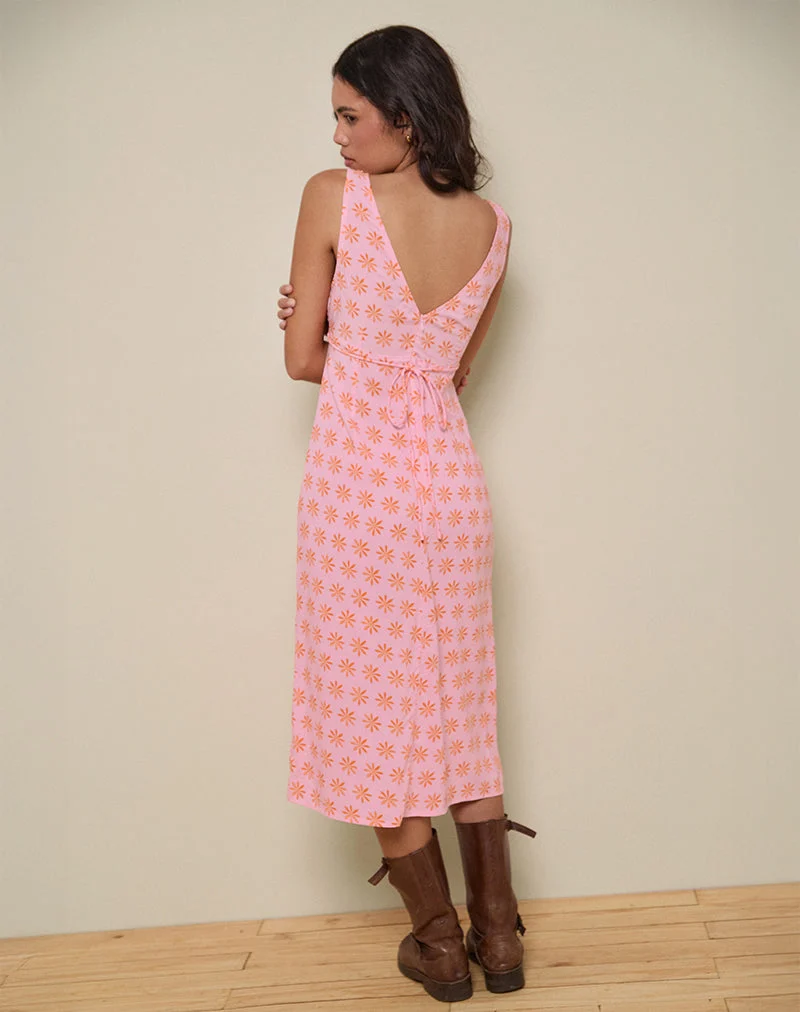 Lisheva Midi Dress in Tile Flower Pink