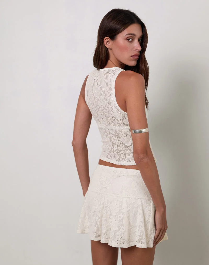 Polovina - Top sans manches en dentelle crochetée hibiscus ivoire