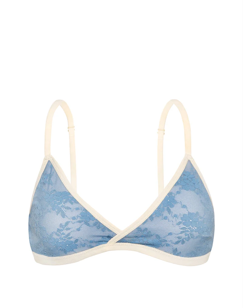 Soutien-gorge Lakara en maille bleue avec bordures ivoire
