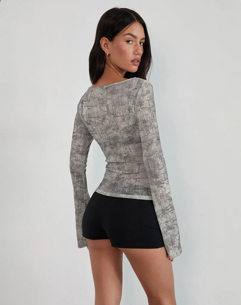 Sheiza Long Sleeve Top in Sheer Mesh Grey (Top à manches longues en maille transparente)