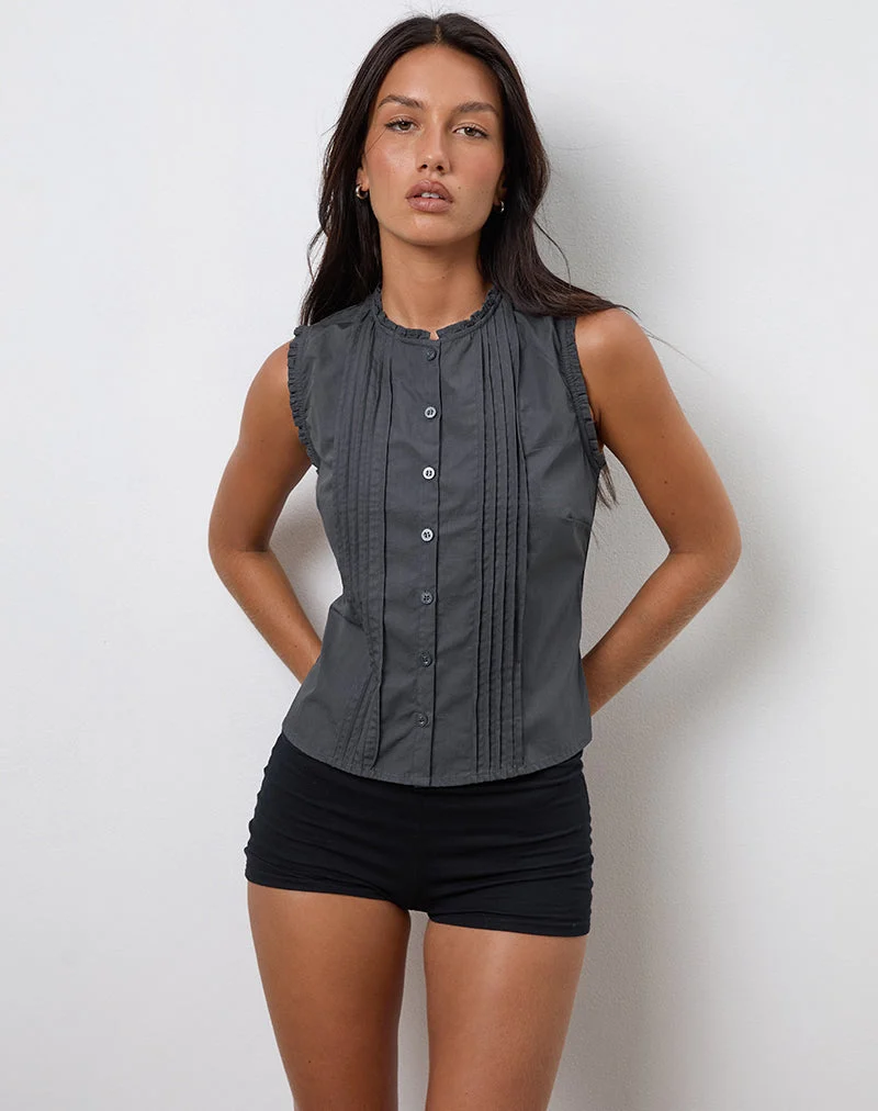 Chemisier Yara en popeline gris anthracite