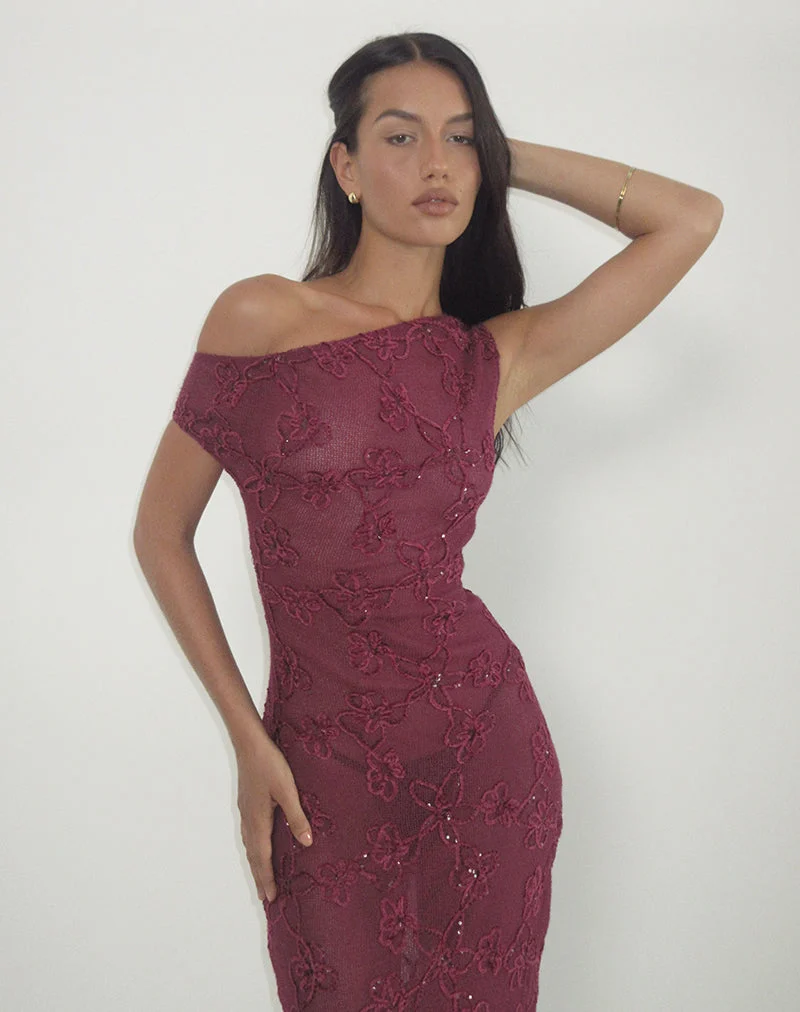 Kaido Midi Dress in Sequin Knit Burgundy (Robe midi en tricot à paillettes)