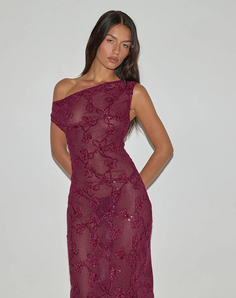 Kaido Midi Dress in Sequin Knit Burgundy (Robe midi en tricot à paillettes)