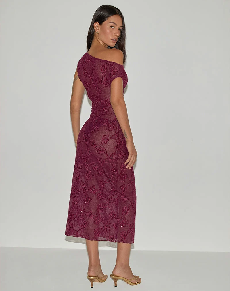 Kaido Midi Dress in Sequin Knit Burgundy (Robe midi en tricot à paillettes)