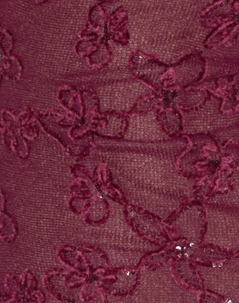 Kaido Midi Dress in Sequin Knit Burgundy (Robe midi en tricot à paillettes)