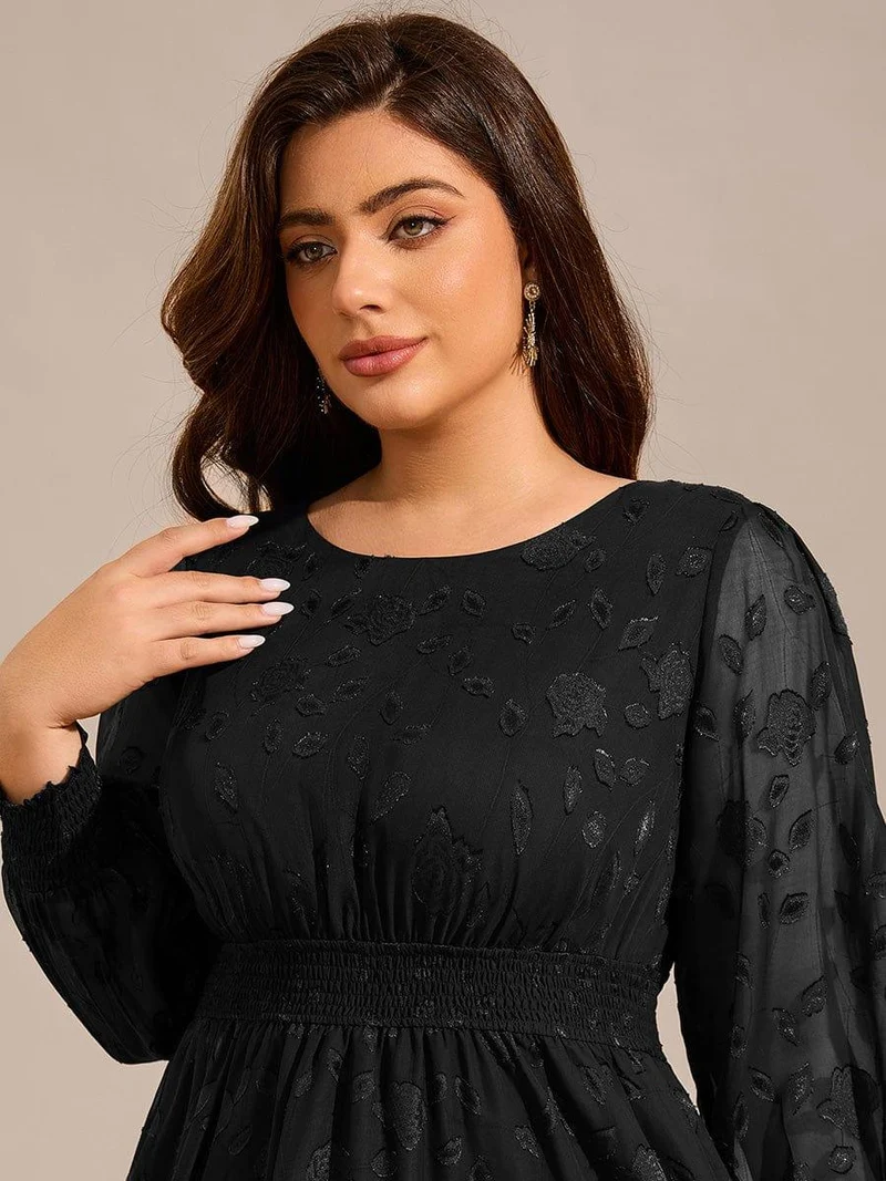 pretty ANAHI|Robe d'invitée de mariage mi-longue en mousseline à col rond grande taille