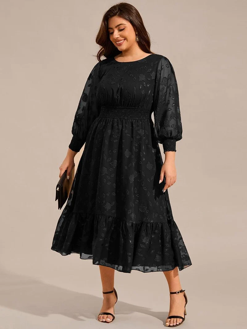 pretty ANAHI|Robe d'invitée de mariage mi-longue en mousseline à col rond grande taille