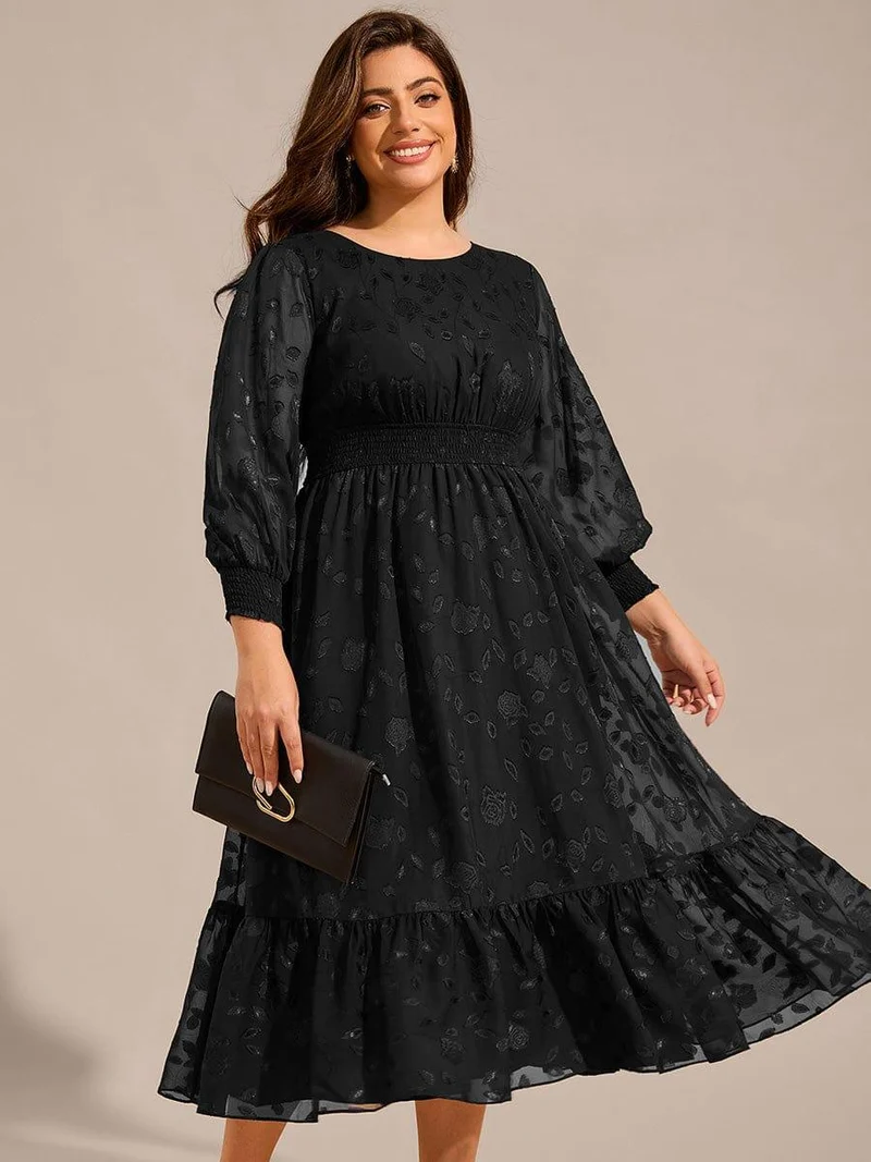 pretty ANAHI|Robe d'invitée de mariage mi-longue en mousseline à col rond grande taille