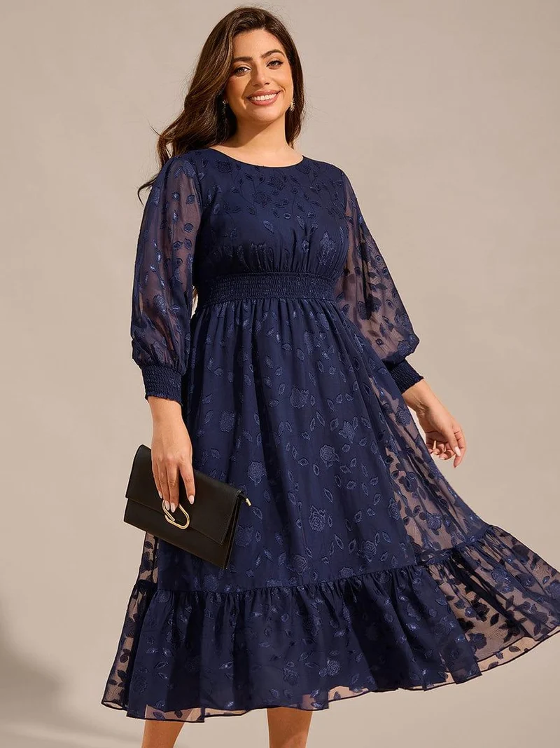 pretty ANAHI|Robe d'invitée de mariage mi-longue en mousseline à col rond grande taille