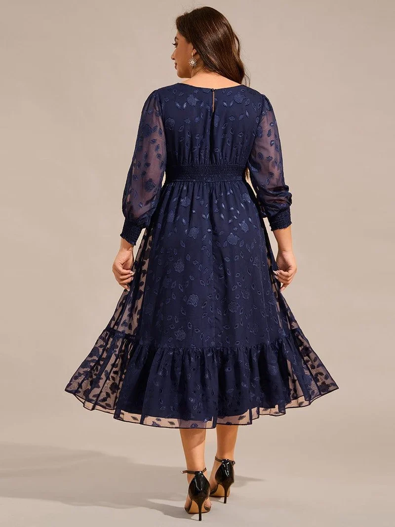 pretty ANAHI|Robe d'invitée de mariage mi-longue en mousseline à col rond grande taille