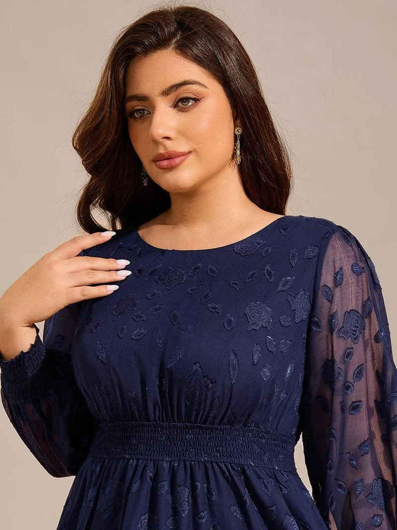 pretty ANAHI|Robe d'invitée de mariage mi-longue en mousseline à col rond grande taille