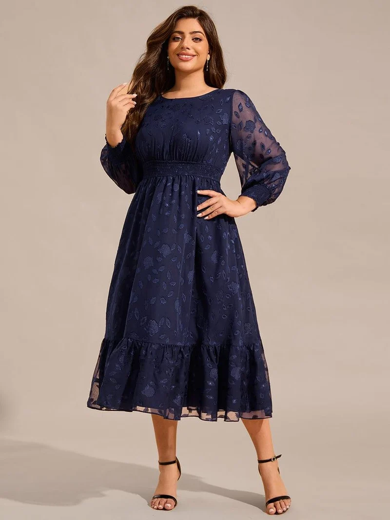 pretty ANAHI|Robe d'invitée de mariage mi-longue en mousseline à col rond grande taille