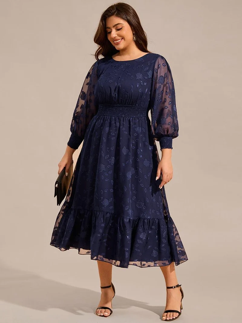 pretty ANAHI|Robe d'invitée de mariage mi-longue en mousseline à col rond grande taille