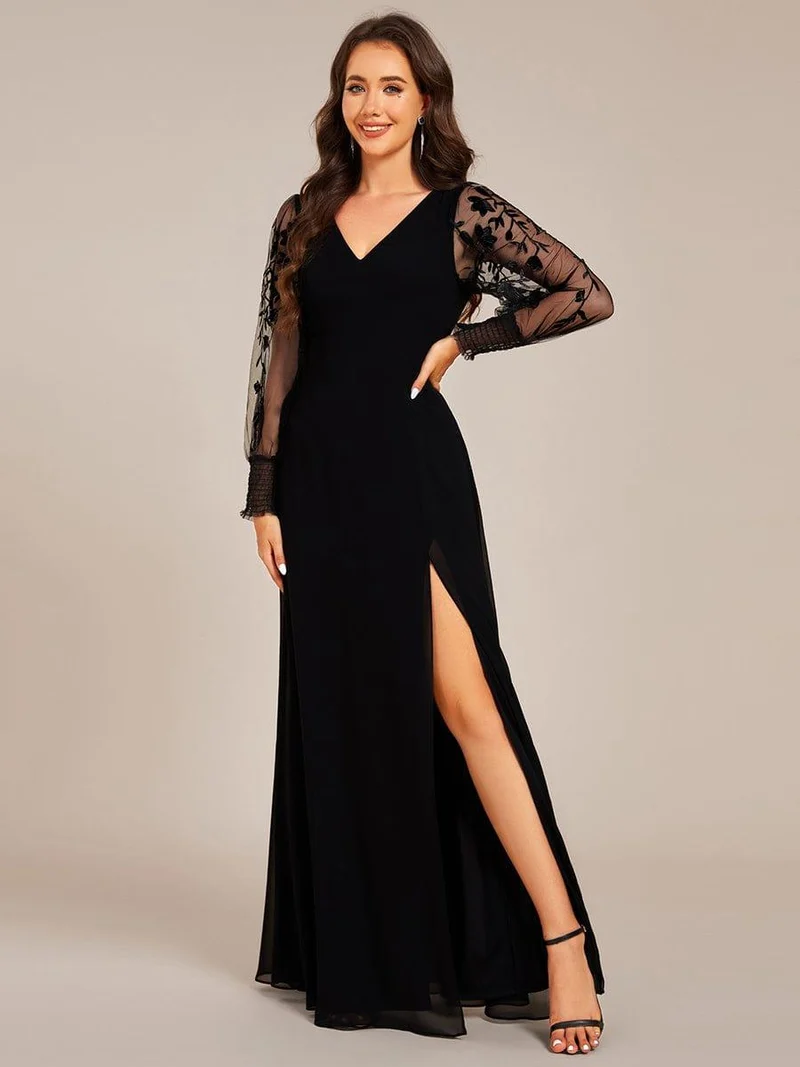 ever RYLEE|Robe de soirée transparente en mousseline à manches longues