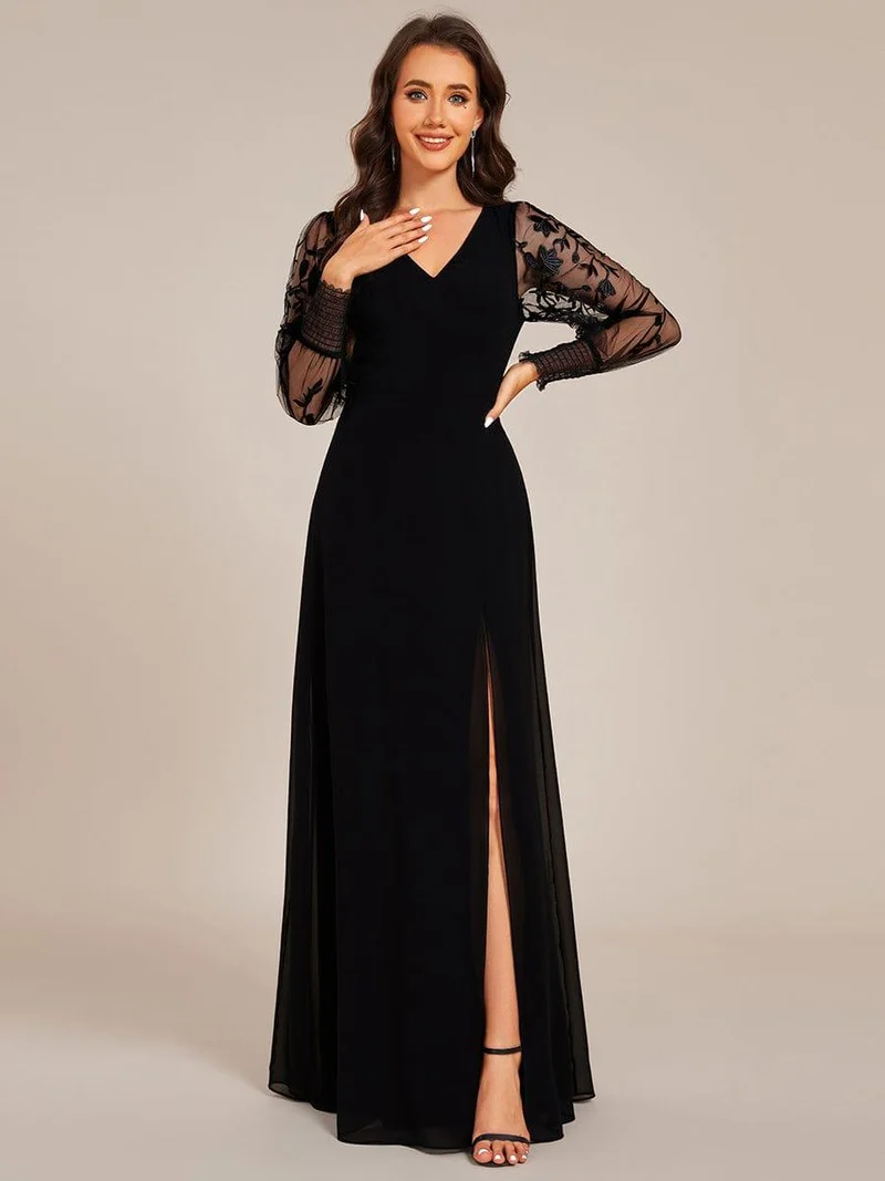 ever RYLEE|Robe de soirée transparente en mousseline à manches longues