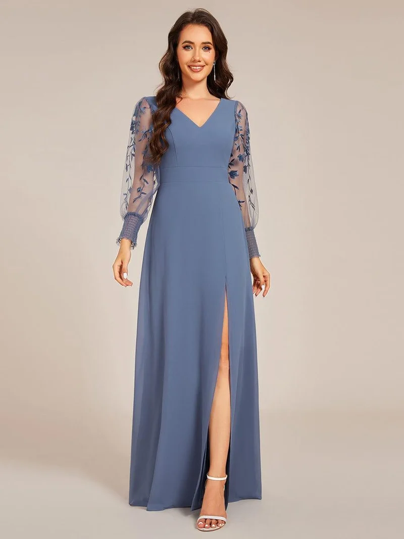 ever RYLEE|Robe de soirée transparente en mousseline à manches longues