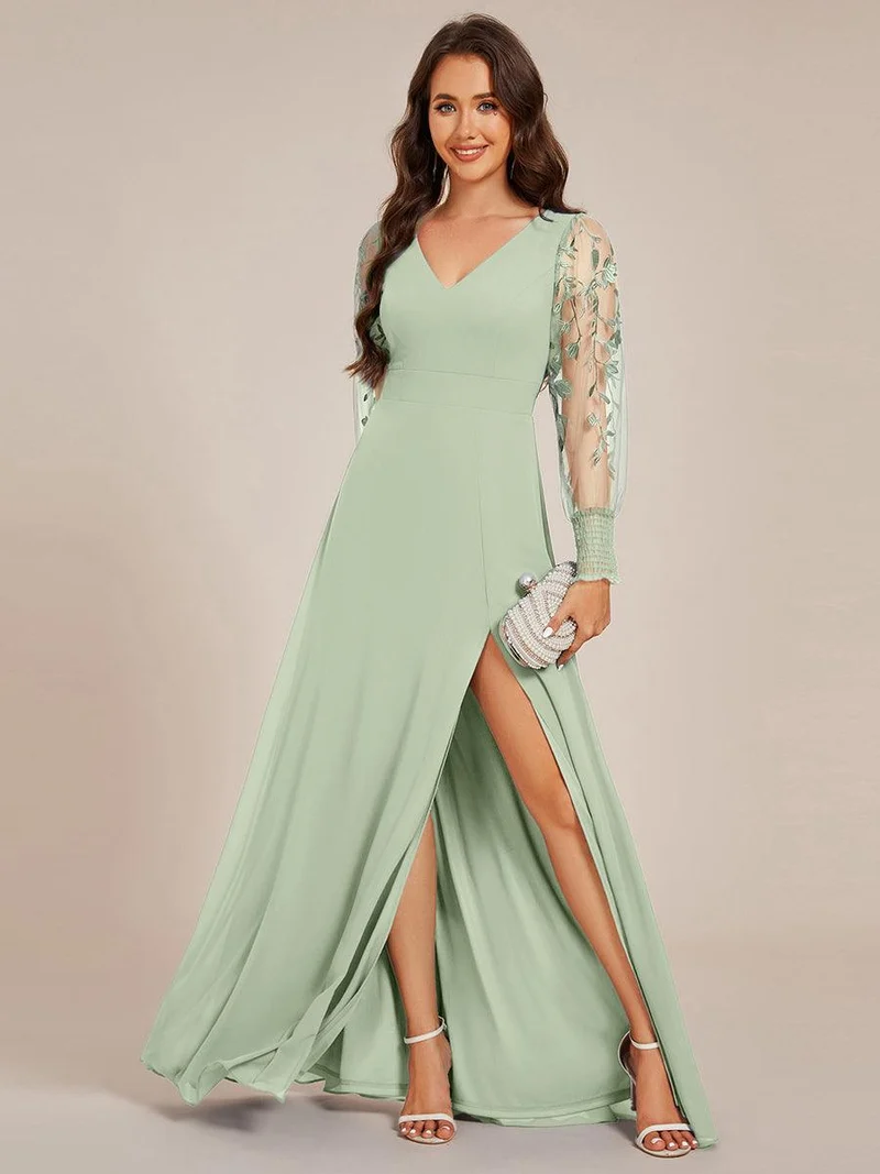 ever RYLEE|Robe de soirée transparente en mousseline à manches longues