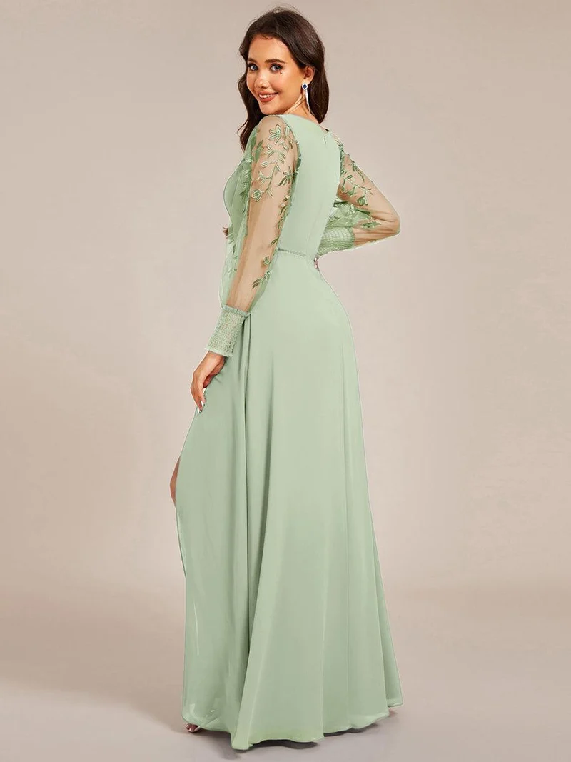 ever RYLEE|Robe de soirée transparente en mousseline à manches longues