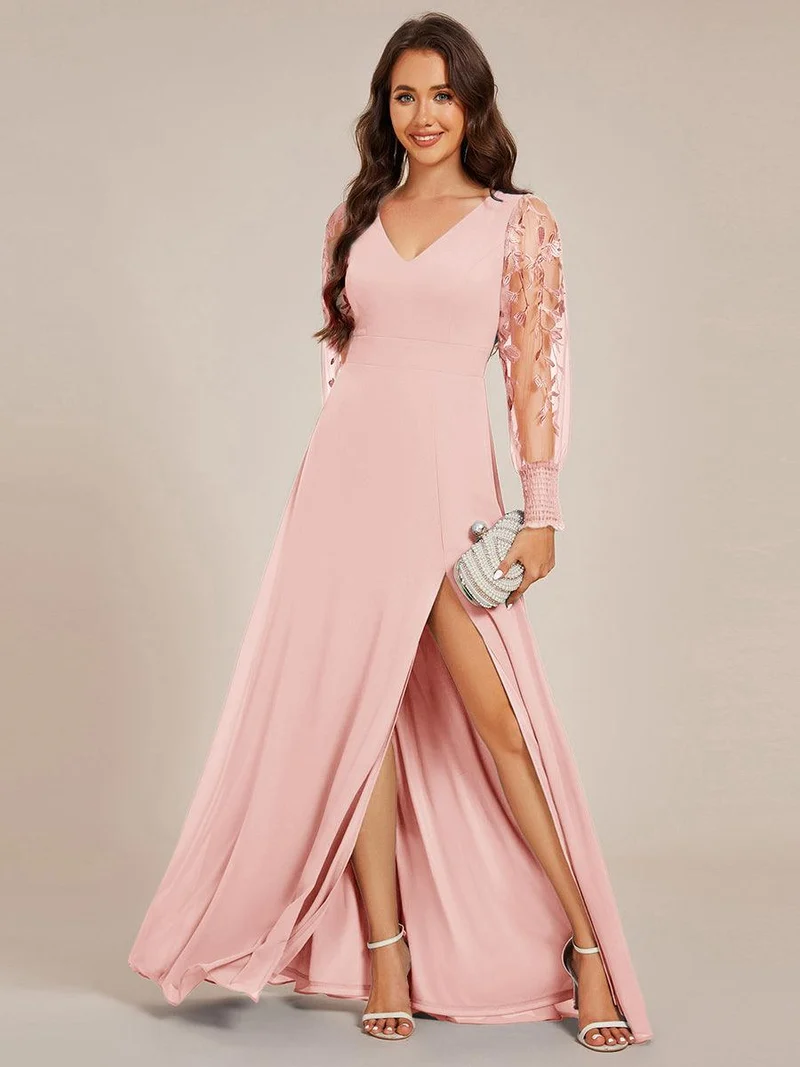 ever RYLEE|Robe de soirée transparente en mousseline à manches longues