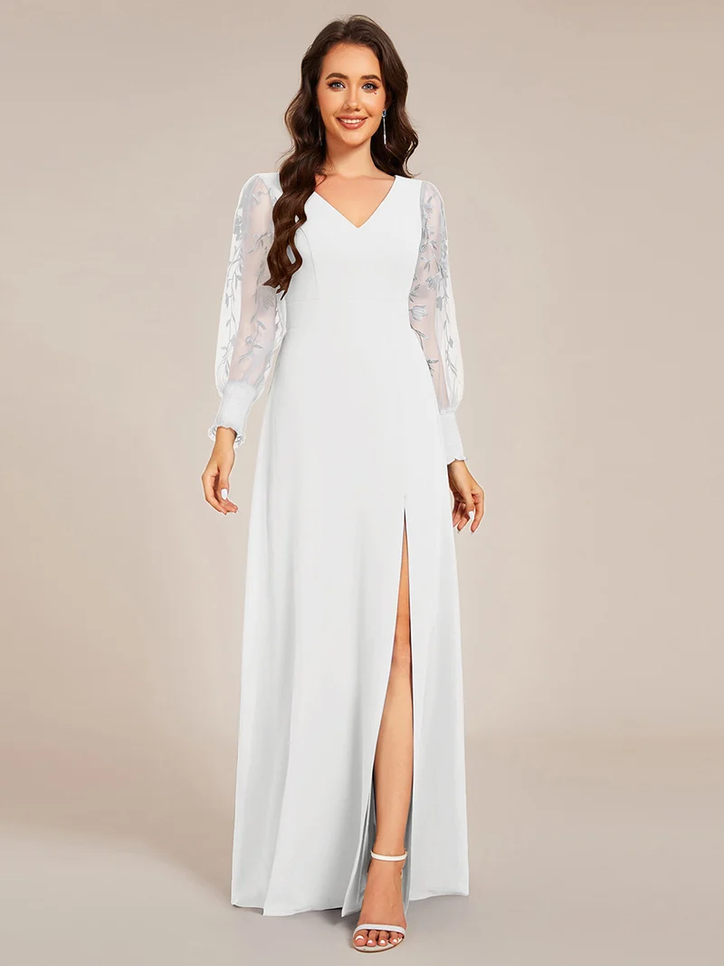 ever RYLEE|Robe de soirée transparente en mousseline à manches longues