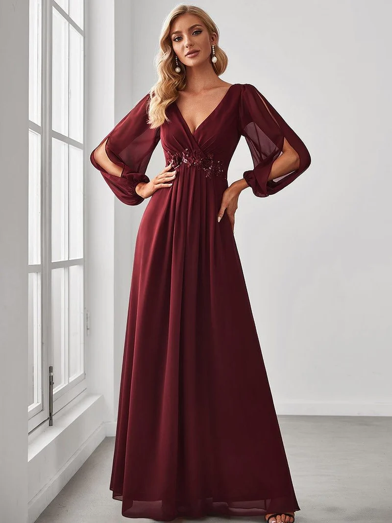 ever AMOUR|Robe de soirée longue et élégante avec manches lanternes