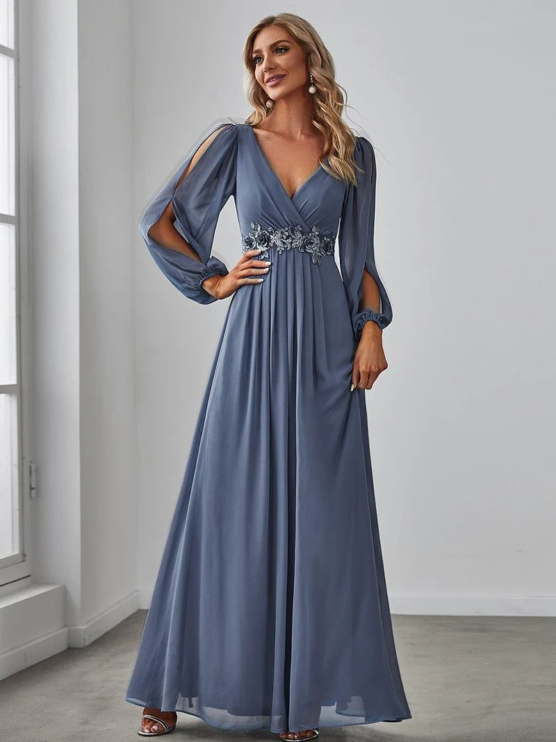 ever AMOUR|Robe de soirée longue et élégante avec manches lanternes