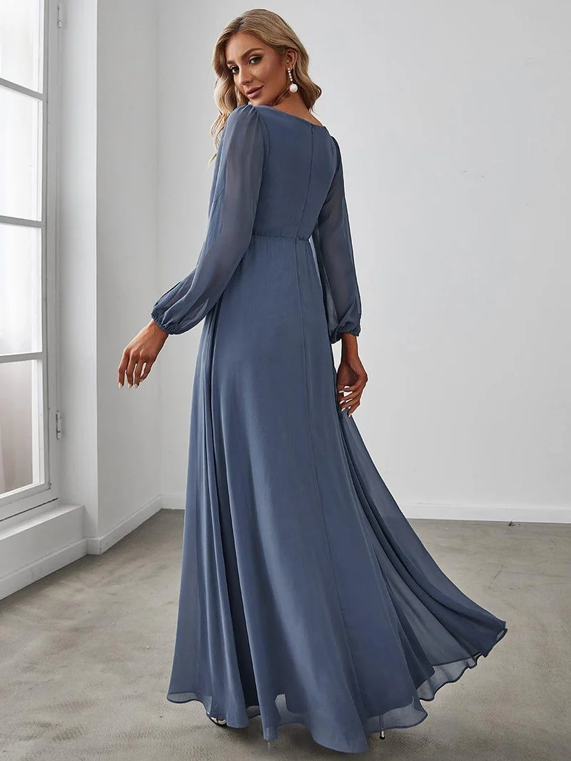 ever AMOUR|Robe de soirée longue et élégante avec manches lanternes