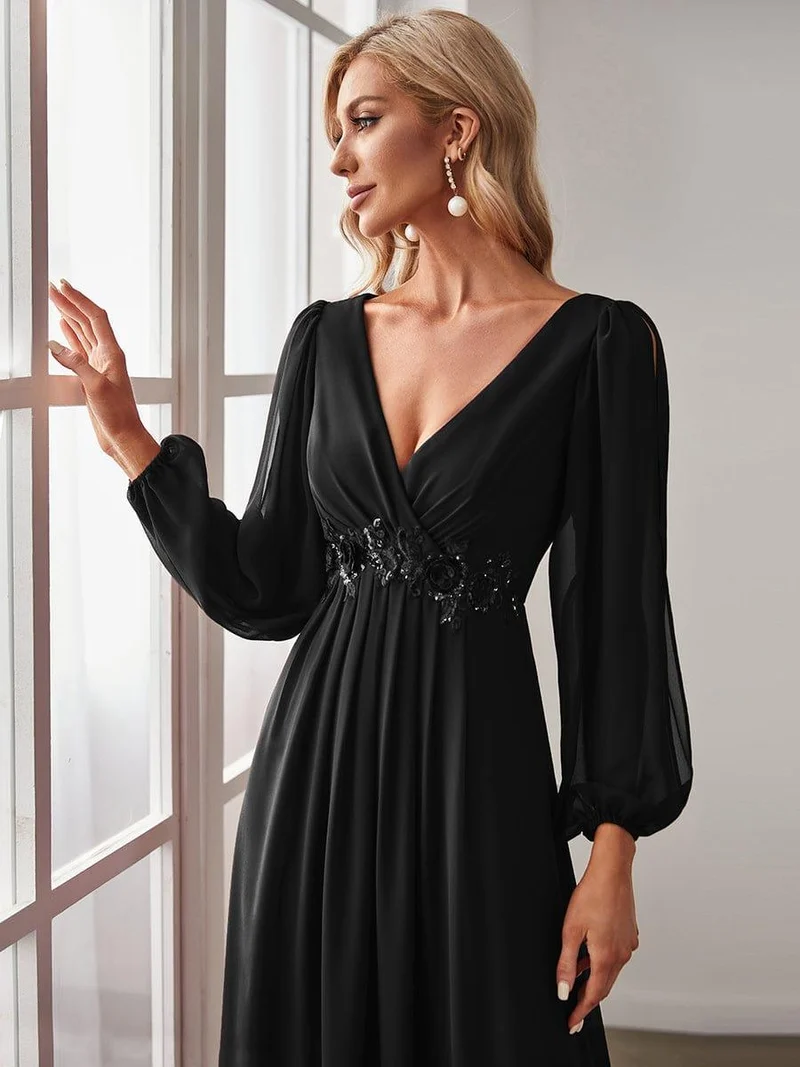 ever AMOUR|Robe de soirée longue et élégante avec manches lanternes