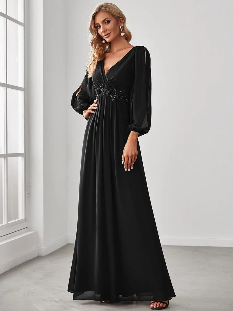ever AMOUR|Robe de soirée longue et élégante avec manches lanternes