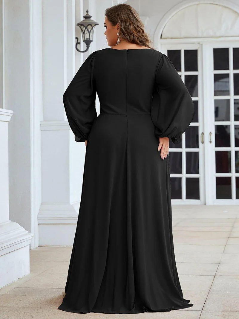 ever AMOUR|Robe de soirée longue et élégante avec manches lanternes