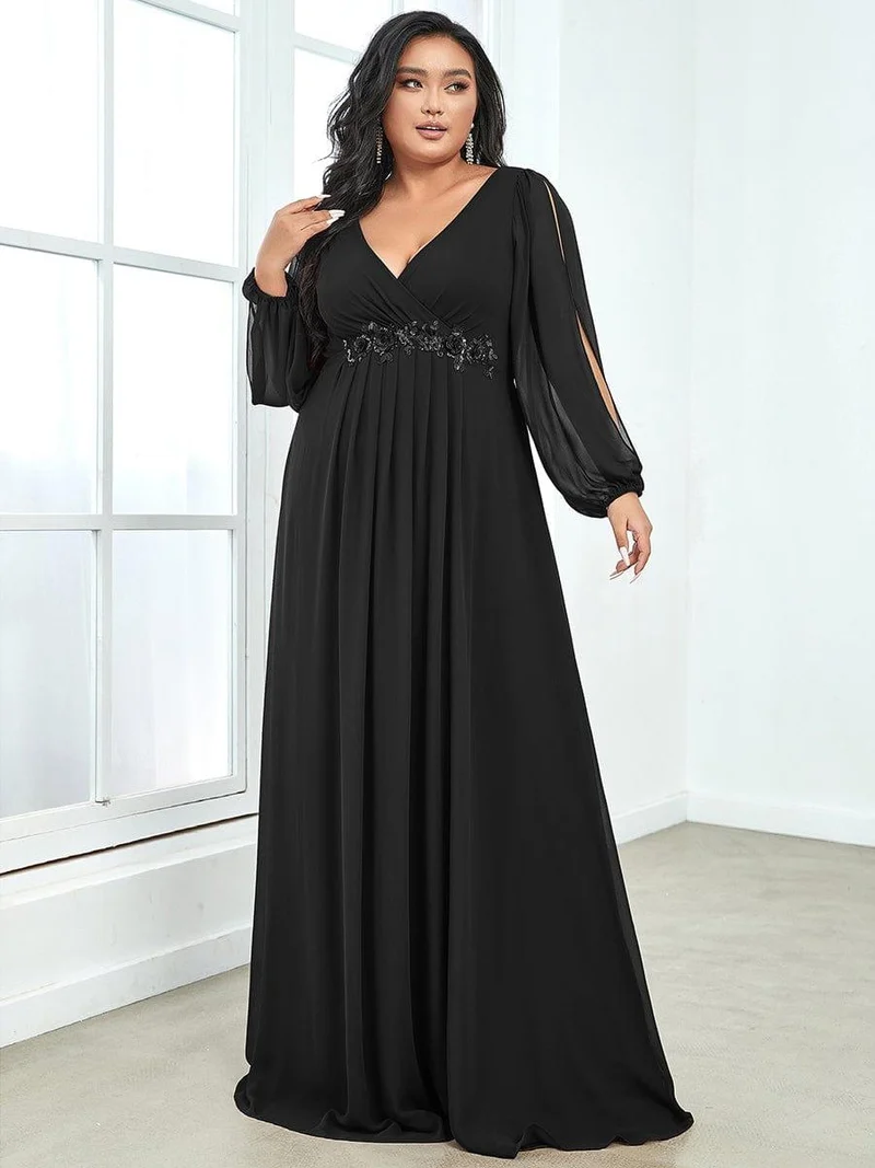 ever AMOUR|Robe de soirée longue et élégante avec manches lanternes