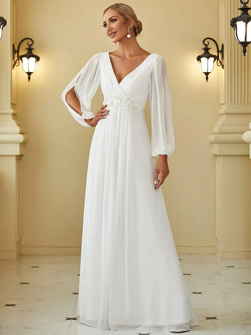 ever AMOUR|Robe de soirée longue et élégante avec manches lanternes