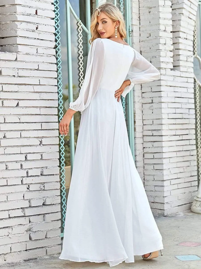 ever AMOUR|Robe de soirée longue et élégante avec manches lanternes