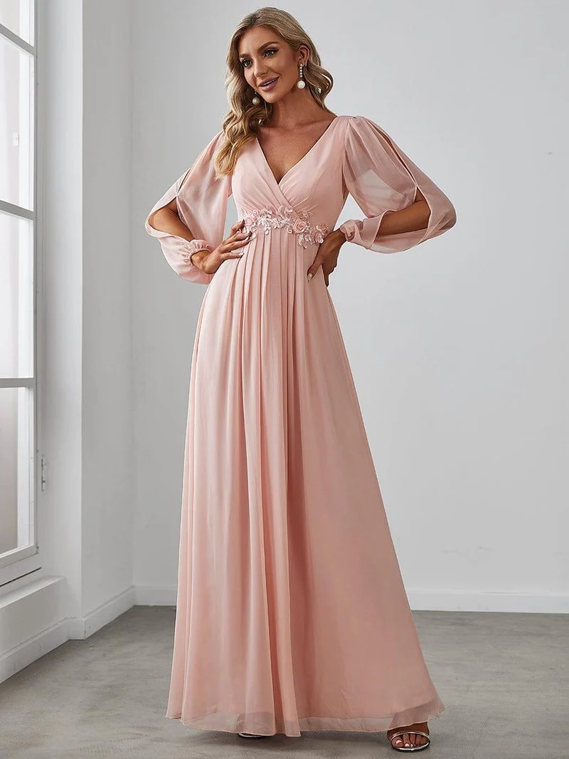 ever AMOUR|Robe de soirée longue et élégante avec manches lanternes