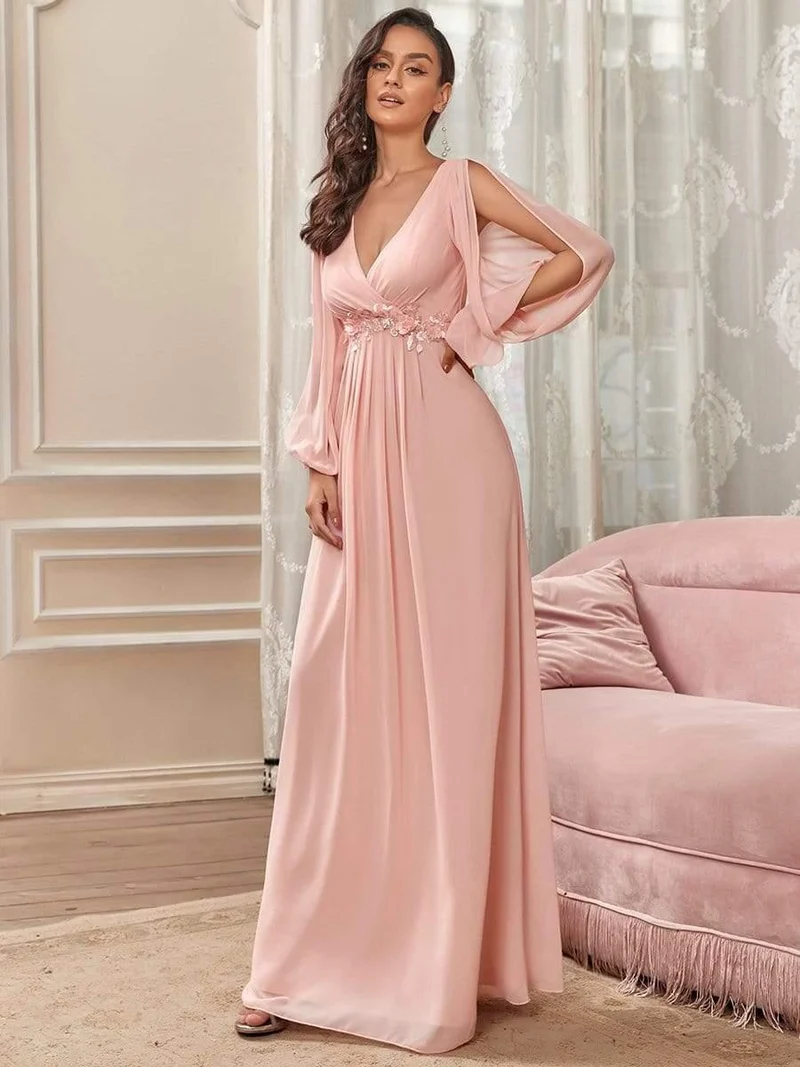 ever AMOUR|Robe de soirée longue et élégante avec manches lanternes