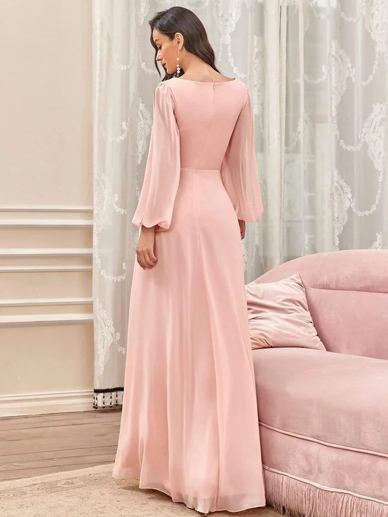ever AMOUR|Robe de soirée longue et élégante avec manches lanternes