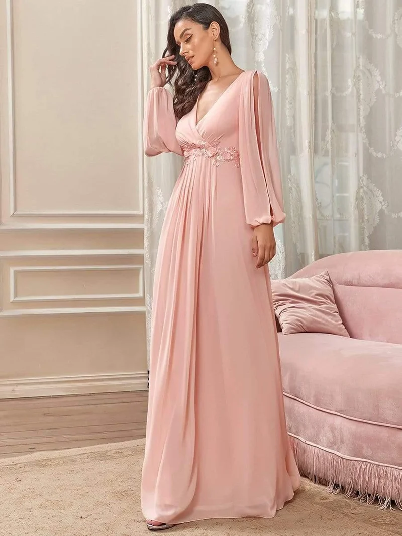 ever AMOUR|Robe de soirée longue et élégante avec manches lanternes