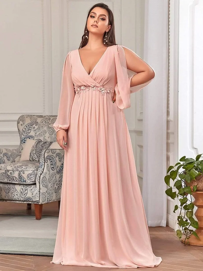 ever AMOUR|Robe de soirée longue et élégante avec manches lanternes