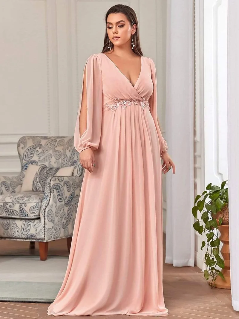 ever AMOUR|Robe de soirée longue et élégante avec manches lanternes