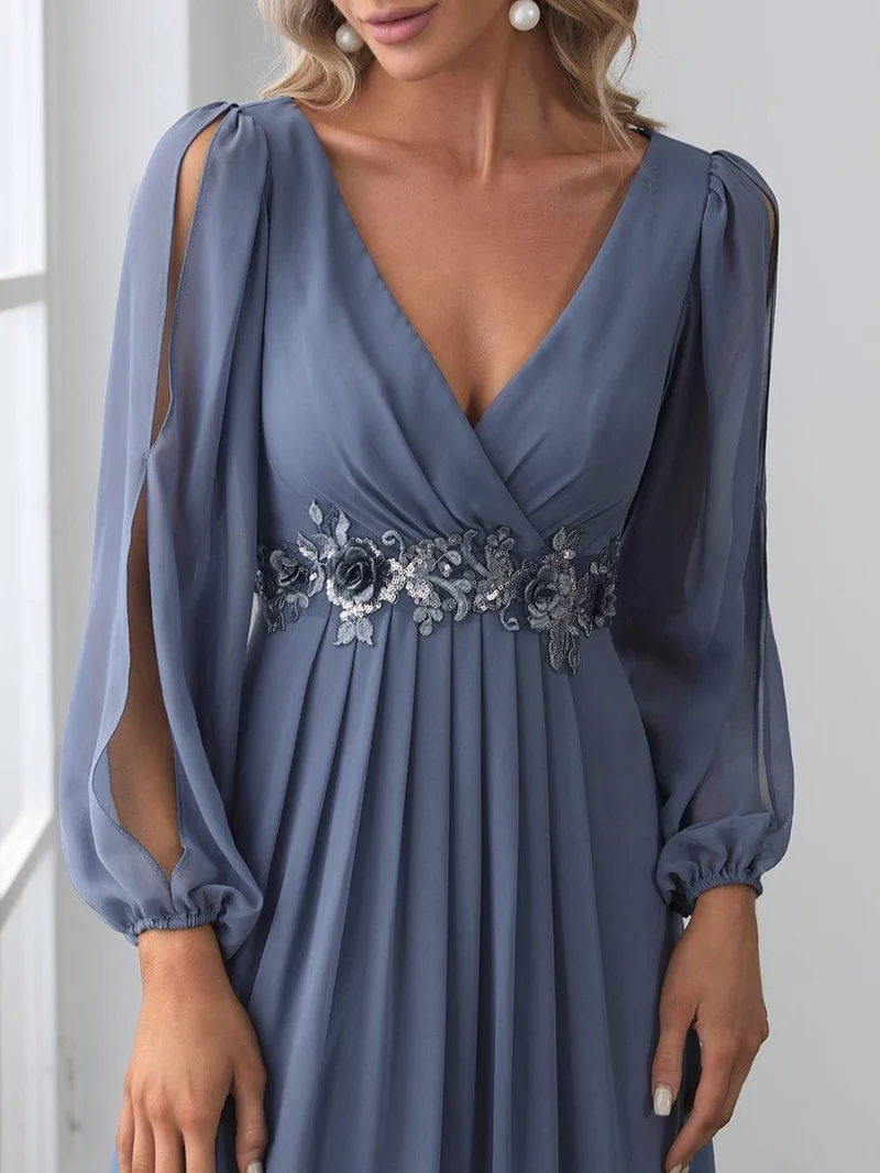 ever AMOUR|Robe de soirée longue et élégante avec manches lanternes
