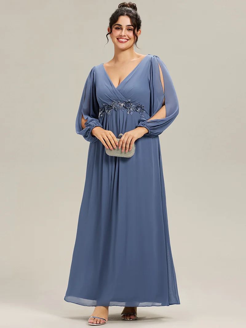 ever AMOUR|Robe de soirée longue et élégante avec manches lanternes