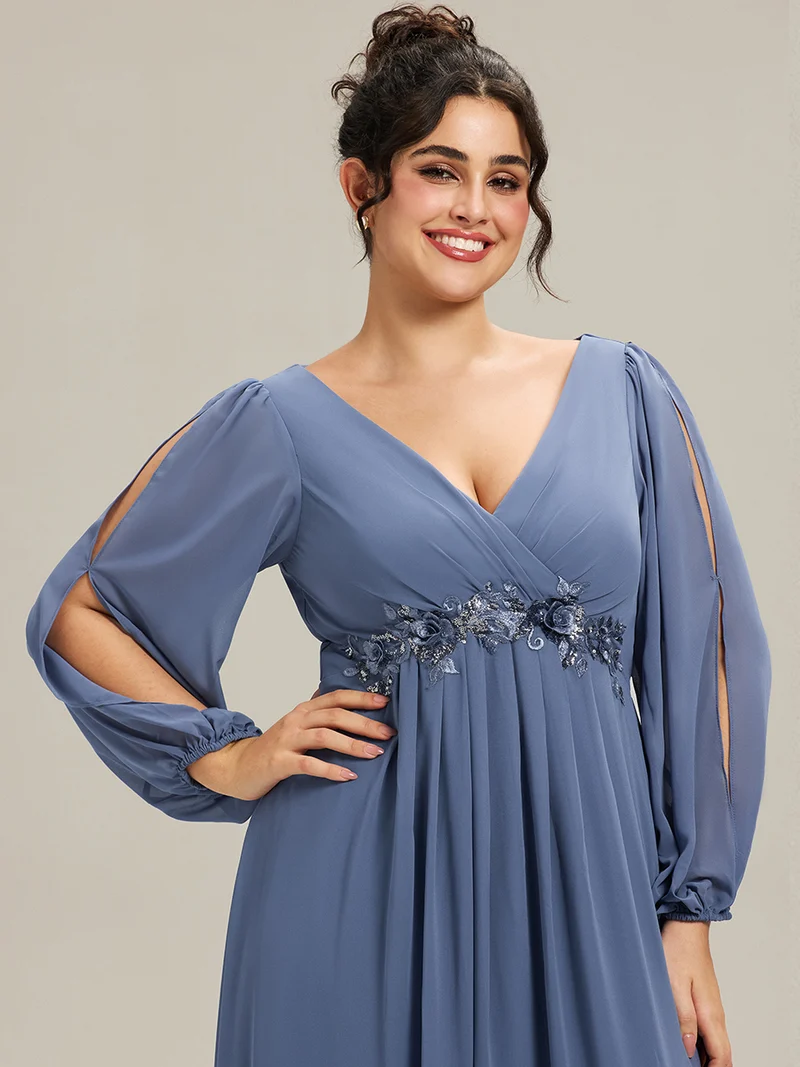 ever AMOUR|Robe de soirée longue et élégante avec manches lanternes