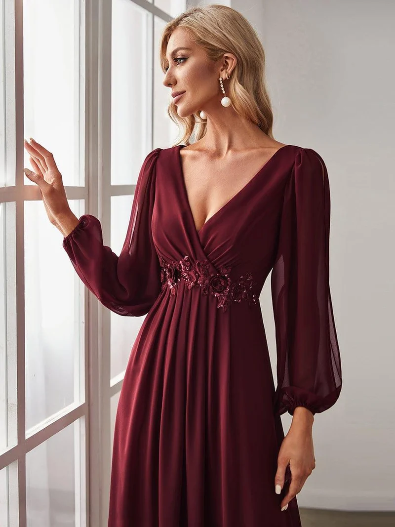 ever AMOUR|Robe de soirée longue et élégante avec manches lanternes